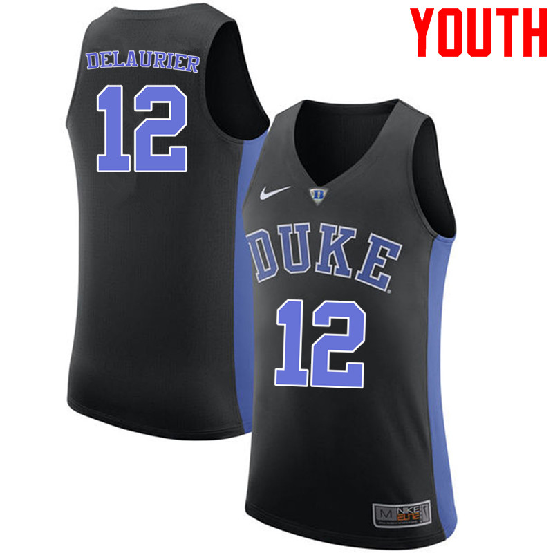 Youth #12 Javin DeLaurier Duke Blue Devils College Basketball Jerseys-Black